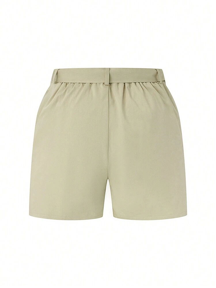 Plus Size Solid Color Shorts With Pockets