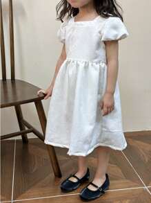 SHEIN 少女方領短泡袖裙