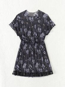 Tween Girl's Tropical And Starry Sky Printed Cover Up