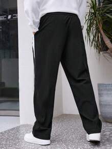 Manfinity Hypemode Quần cạp rút dây màu khối lớn cho nam, vải nhung kẻ - màu đen - Xem 2