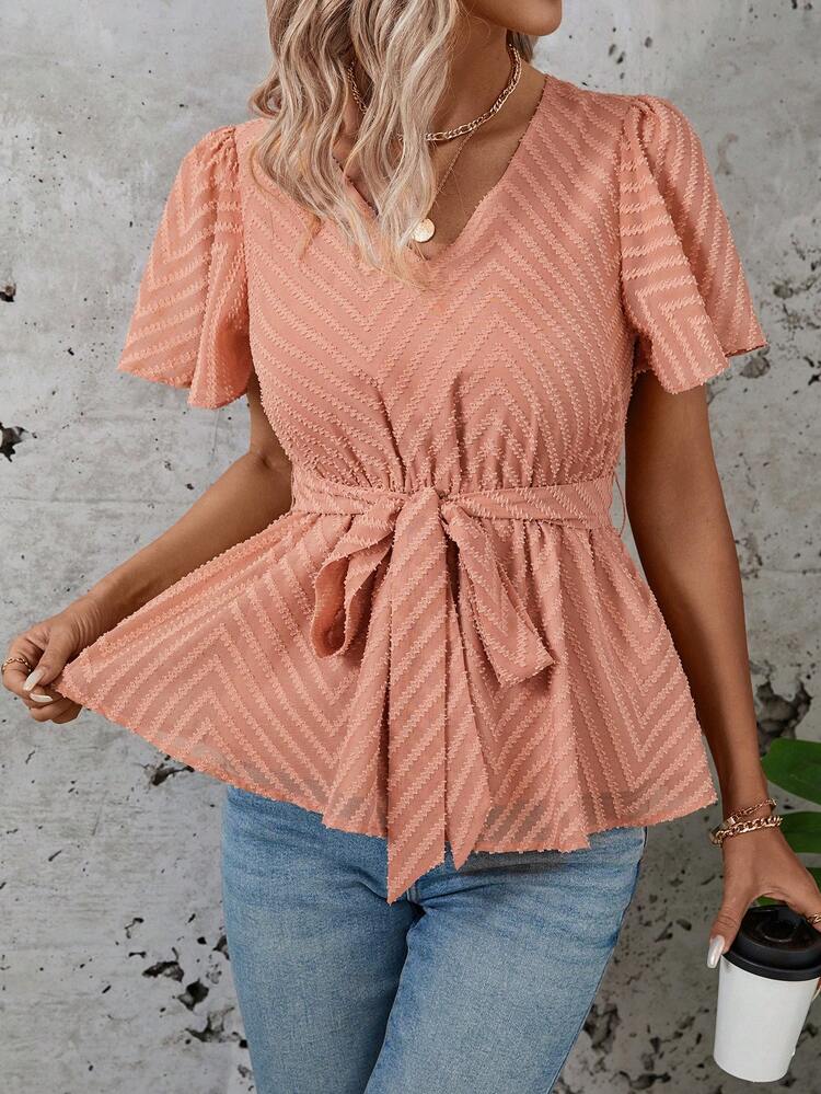 Women's Romantic Lace-Up Tie Waist Shirt With Inner Lining