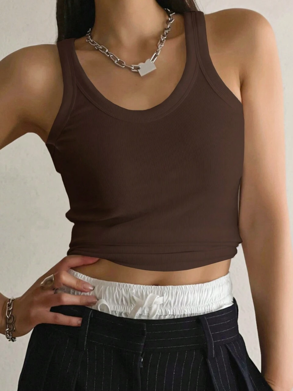 Women's Solid Color Round Neck Tank Top For Summer
