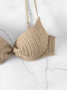 SHEIN Swim Damen Strukturiertes Bikinioberteil Mit Gedrehter Vorderseite - Khaki - Übersicht 6