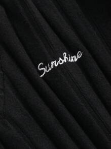 DAZY Contrast Color Splice Shirt Collar, Letter Embroidery, 2 In 1 T-Shirt - Black - View 2