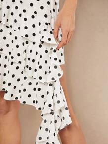 SHEIN Unity Polka Dot Draped Ruffle Tiered Skirt - Black and White - View 5