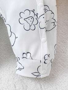 SHEIN Cute Long Sleeve  Sleepsuit Star And Moon  Pattern Crew Neck Jumpsuit For Baby Boy,White & Yellow Color ,Newborn Baby Boy Clothes, Romper Baby Ssoft And Comfortable  Pajamas - Multicolor - View 4