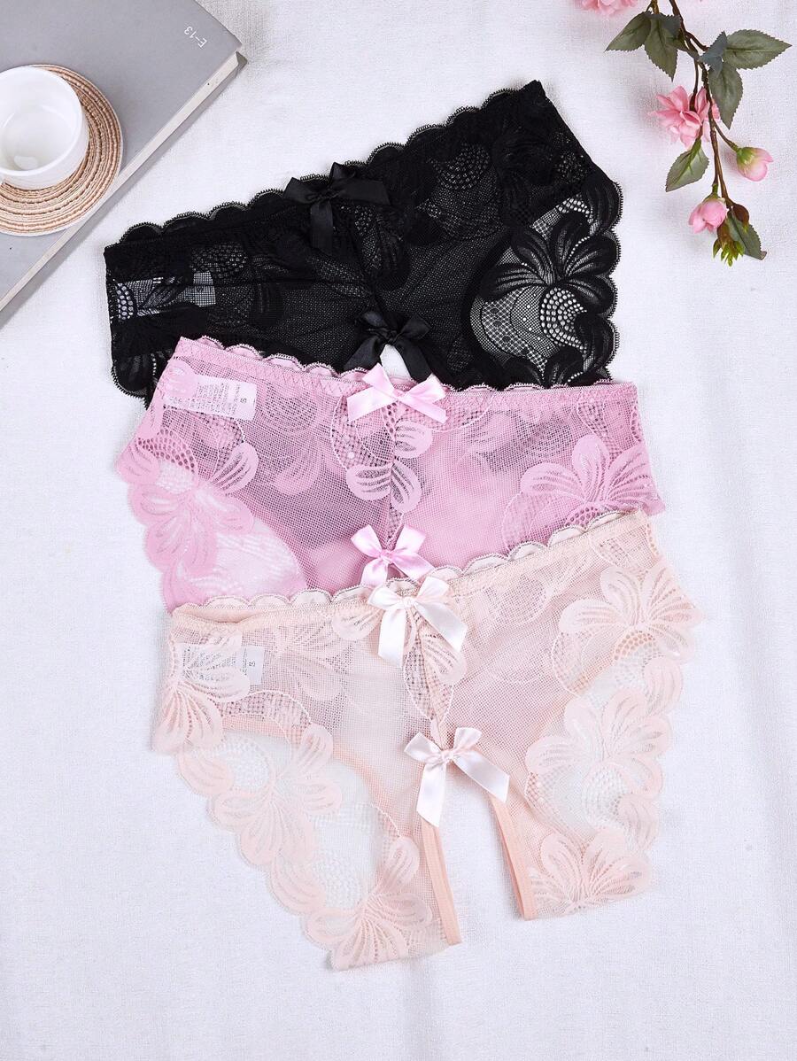 3 Cái/bộ Quần Lót Ren Hở Đáy Quần Nữ Gợi Cảm - Nhiều màu - Xem 1