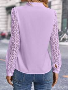 SHEIN Clasi 女士分叉領長袖襯衫 - 淡紫色 - 查看 2