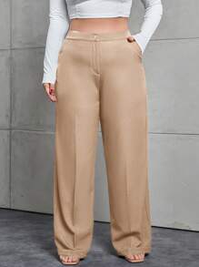 SHEIN Cottnline Kích thước lớn Của phụ nữ Màu thuần Đã bỏ túi Quần tây - màu nâu - Xem 1