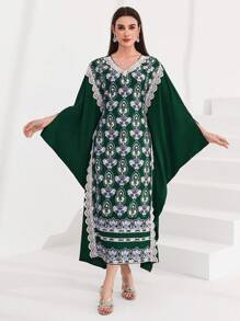 Al Najma 女士印花拼接蕾絲邊蝙蝠袖連衣裙 - 彩色 - 查看 4