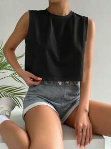 SHEIN Top corto de tirantes anchos y cuello redondo para mujer para uso casual en verano