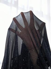 SHEIN Privé Blus Ukuran Plus Sheer Tombol Depan Plain Pesta - Hitam - View 7