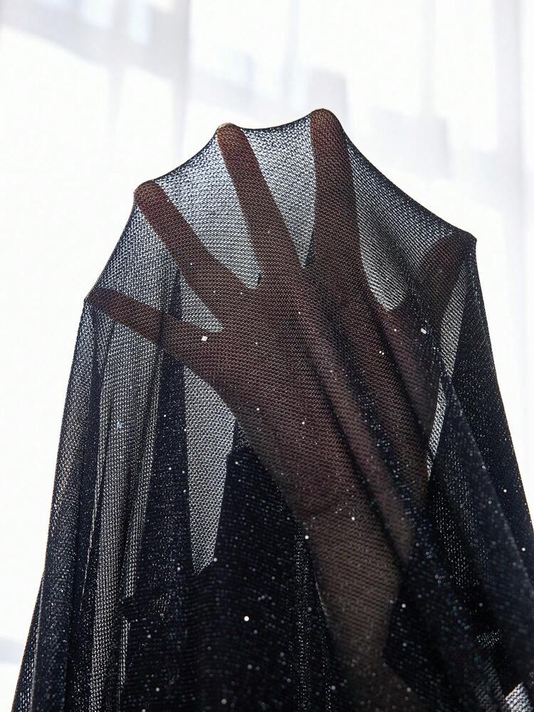 Plus Size Sparkly See-Through Mesh Shirt For Music Festivals