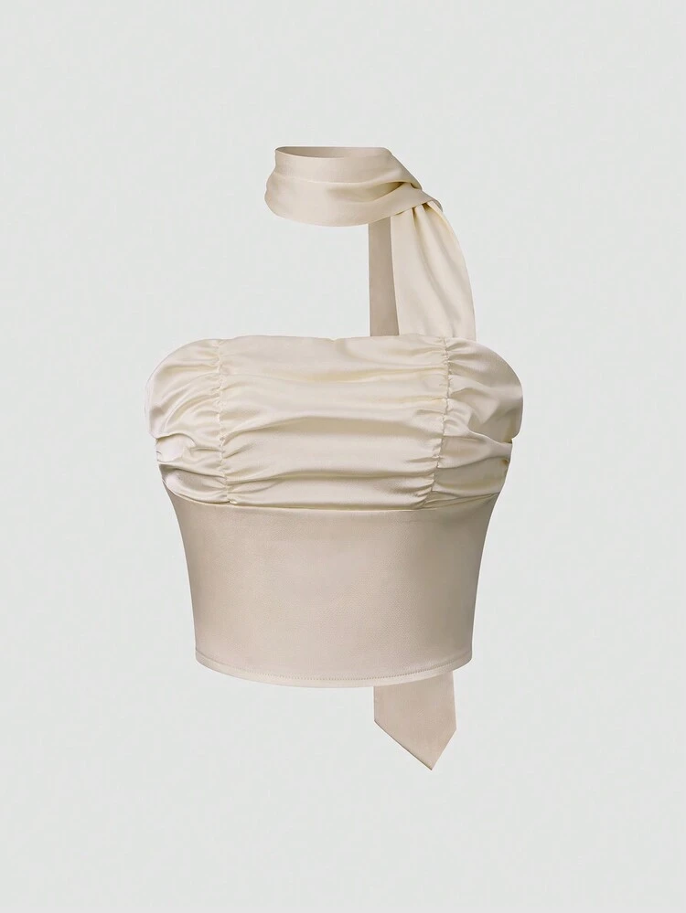 Women's Pleated Wrap Top With Cascading Ruffle Detail