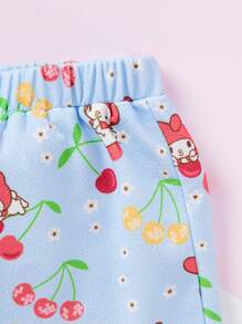 HELLO KITTY AND FRIENDS | SHEIN 嬰兒女孩卡通圖形荷葉袖上衣和短褲套裝 - 淺藍色 - 查看 4