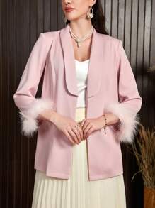 Modelyn Chaqueta De Blazer Con Capa De Cuello Y Puños Peludos