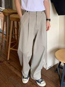 Claim Dot 男士纯色褶皱宽松休闲裤，纯色长款度假宽松休闲裤，适合丈夫、男朋友的礼物，适合秋季 - 杏色 - 查看 3