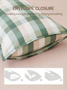 LongNap™ 3-teiliges Bettbezug-Set im Premium Gingham Preppy Stil, dicker Stoff mit 95GSM, angenehmes und atmungsaktives Gefühl für heiße Schläfer, ideal für Schlafzimmer oder Studentenwohnheime, Bettbezug mit Knöpfen und 8 Eckbändern *1, Kissenbezug *1/2, Grün