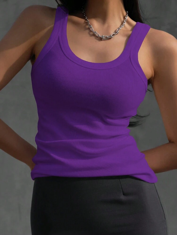 Women's Solid Color Round Neck Tank Top