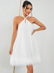 SHEIN Privé Không tay 	
Fuzzy Trang trí Bị đình chỉ Đầm , Lễ cưới Tạp chí - trắng - Xem 3