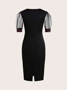 SHEIN Clasi 女士透明網紗泡泡袖緊身連身裙 - 彩色 - 查看 8