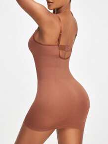 SHAPORA Quý cô Màu thuần Không tay Váy bodycon - Rỉ Nâu - Xem 2