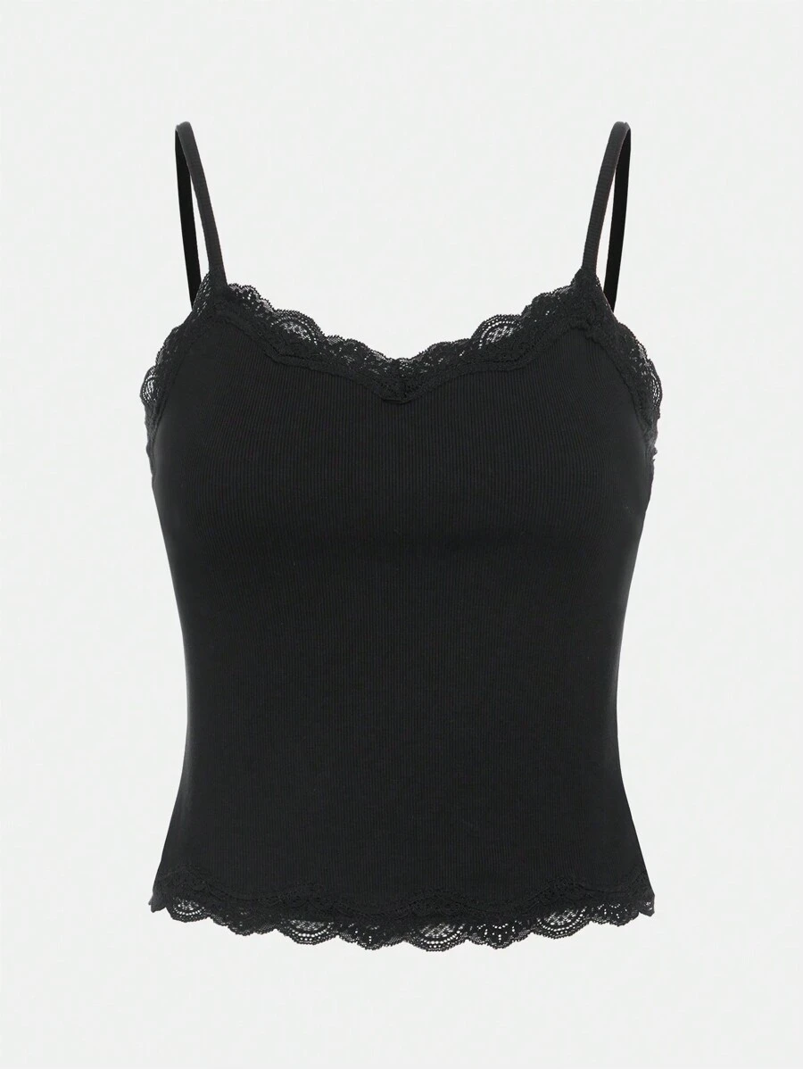 SHEIN Clasi 女性蕾絲無袖背心加大尺碼 - 黑色 - 查看 1