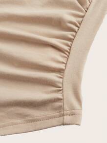 SHEIN Essnce 女性休閒全配實色短袖t卹,圓弧下擺設計夏日穿搭佳選 - 杏色 - 查看 4