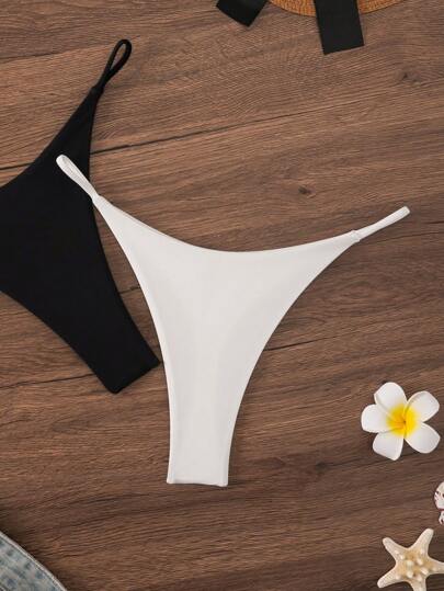 Swim Basics Summer Beach Women's Solid Color Thin Strap Bikini Bottom