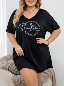 Kích thước lớn Của phụ nữ Giải trí Love Tim In Đồ ngủ Đầm - màu đen - Xem 5