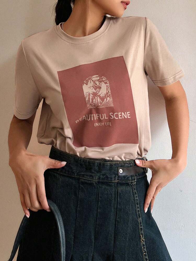Women's Printed Round Neck Short Sleeve T-Shirt Summer