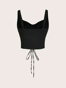 SHEIN Essnce Top De Tanque Frontal De Punto De Costilla Sólida Con Cordones - Negro - Ver 2
