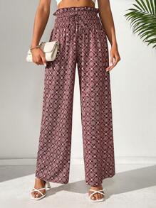 SHEIN Tall 印花直筒褲,適用於休閒及度假 - 彩色 - 查看 5