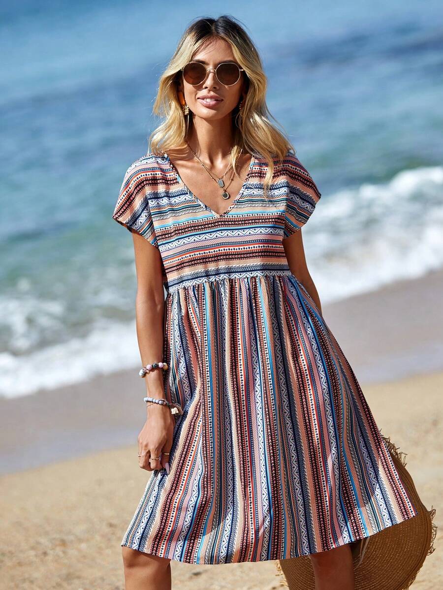 EMERY ROSE Plus Size Stripe And Floral Midi Dress SHEIN Singapore