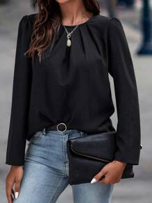SHEIN Clasi Women's Round Neck Puff Long Sleeve Shirt,Long Sleeve Tops