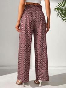 SHEIN Tall 印花直筒褲,適用於休閒及度假 - 彩色 - 查看 2