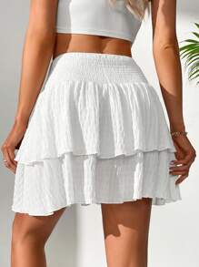 SHEIN Tall Double Layered Ruffled A-Line Skirt - White - View 2