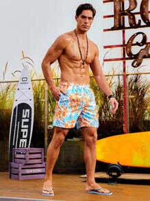 Surfspeed Men's Floral Print Beach Shorts With Slanted Pockets - Baby Blue - View 4