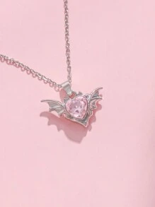 ROMWE Kawaii 1 chiếc vòng cổ mặt trái tim hình cánh quỷ hồng theo phong cách Gothic Châu Âu và Mỹ ngày lễ tình nhân - Bạc - Xem 9