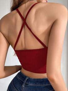 Eraneu Ladies' Mesh Splice Sleeveless Tank Top - Burgundy - View 2