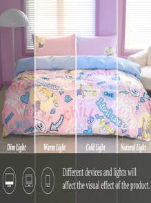 Nick 90s | SHEIN Cartoon Letter Printed Duvet Cover Set - Multicolor - View 9