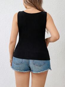 Franclia 大尺碼珍珠飾釘裝飾垂領無袖上衣 - 黑色 - 查看 2