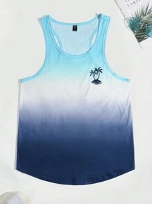 Manfinity RSRT 男士棕榈树印花渐变趣味图案无袖背心，适合度假、朋友聚会 - 白色 - 查看 3