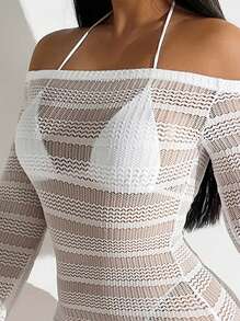 SHEIN X Sofía Suescun Swim SXY Summer Beach Women's Hollow Out Off Shoulder Dress