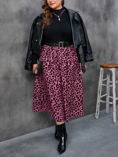 Rometta Plus Size Women's Leopard Print Flowy Skirt