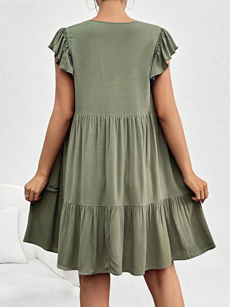 Maternity Young Casual V-Neck Loose Cap Sleeve A-Line Dress