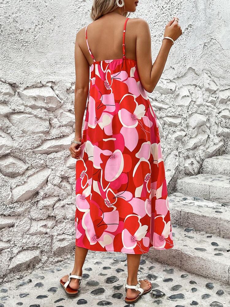 Backless Halter Neck Sleeveless Dress With Full Pattern Print