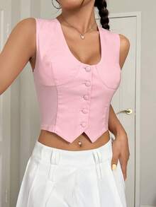 SHEIN Qutie Của phụ nữ Single-breasted Bộ đồ Áo vest - Hồng - Xem 4