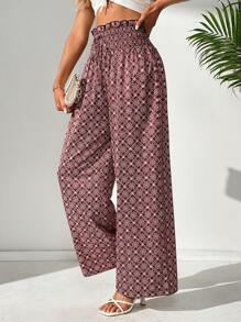 SHEIN Tall 印花直筒褲,適用於休閒及度假 - 彩色 - 查看 6