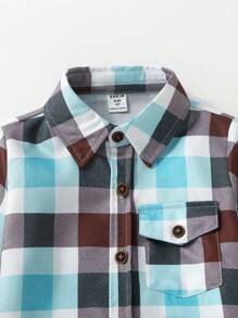 SHEIN Chàng trai trẻ Kẻ sọc Tay áo dài Áo sơ mi - Nhiều màu - Xem 6